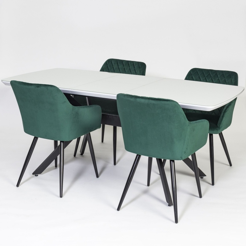 Стол Олимп Стекло 1600 Ваша Мебель (стекло белое/мдф белый/каркас основание X МУАР черный (1600(2000)х900))