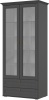 Гостиная Престиж-1 ПВХ Шкаф со стеклом МИФ (Графит/Графит структурный)