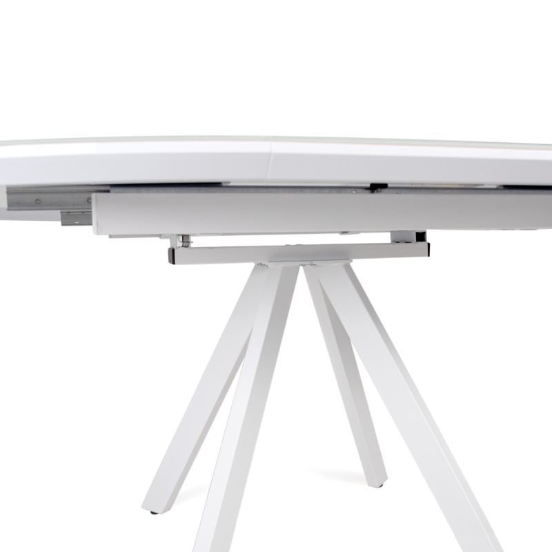 Стол Бахус Стекло 1200 Ваша Мебель (стекло белое/мдф белый/каркас основание МУАР белый (d=1200(1600)))