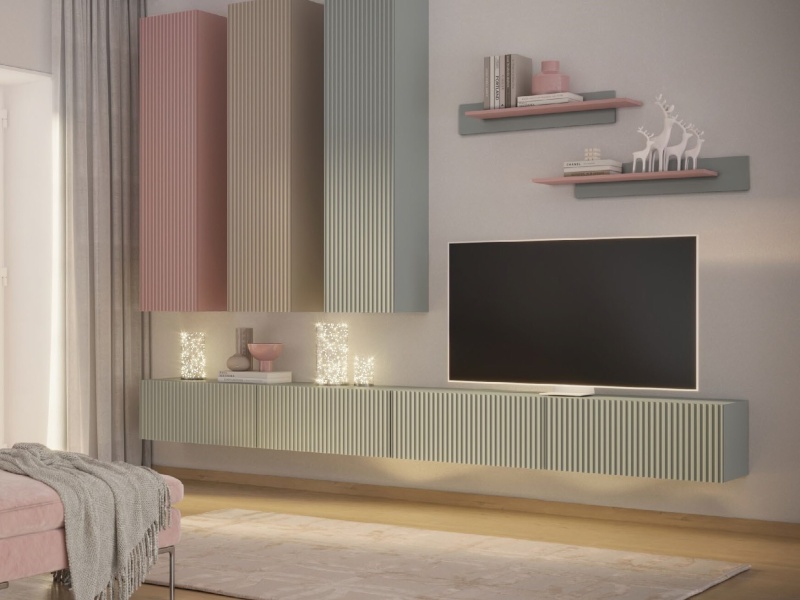 Гостиная Оливия Тумба навесная №1 МДФ МИФ (Глиняный серый/Шарли Мокко)