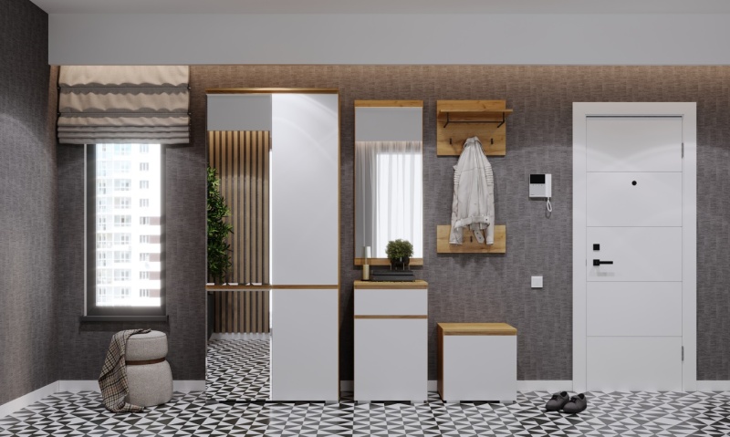 Прихожая Гретта Тумба 1С1Я ПАМИР (Крафт золотой-Белый)