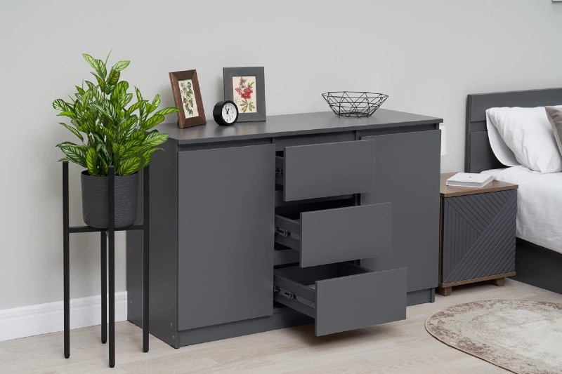 Челси Комод 1200 (2 двери 3 ящика) МИФ (Графит, графит)