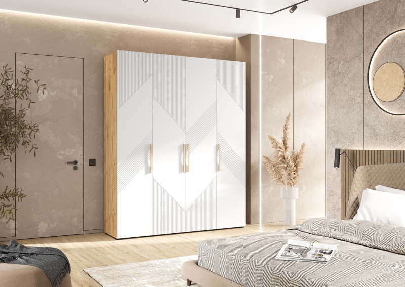 Ирис Шкаф 4-х ств.(1800) МИФ (Браш Вайт, Дуб Крафт золото)