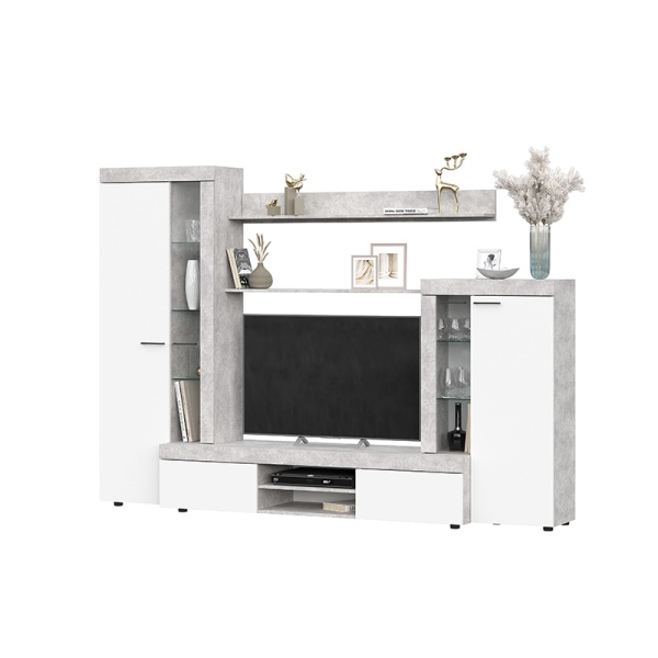 Мебель для гостиной МГС 5 (Фасад ЛДСП) SV-мебель (цемент светлый/белый)