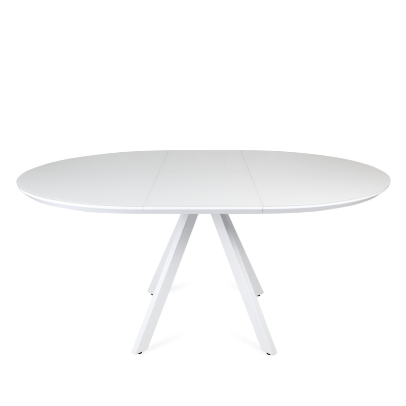 Стол Бахус Керамика 1200 Ваша Мебель (Керамика ДГ-8 Carla Larkin Мрамор белый, мдф белый, опоры муар белые (d=1200(1600)))