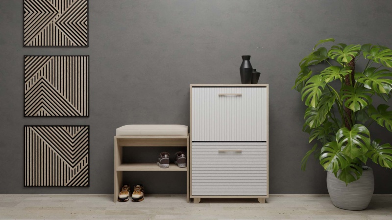 Копенгаген Скамья в Прихожую с подушкой (12 СТУЛЬЕВ) (ЛДСП Сонома/Ткань бежевый)