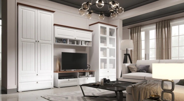 Гостиная Валенсия Шкаф 2-х ств. бельевой со стеклом МИФ (Белый, Белый)