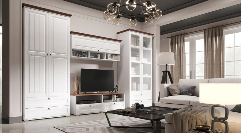 Гостиная Валенсия Шкаф 2-х ств. бельевой со стеклом МИФ (Белый, Белый)