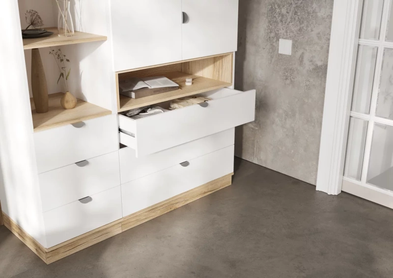 Юкки ШК 3Я 900 Шкаф 2х створчатый СТЕНД (фасад БЕЛЫЙ/корпус ДУБ ДЕЛАНО (900*2200*550))