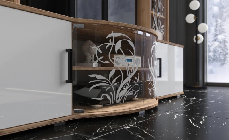 Гостиная Виста Стенка МИФ (Белый глянец холодный, Дуб крафт золото)