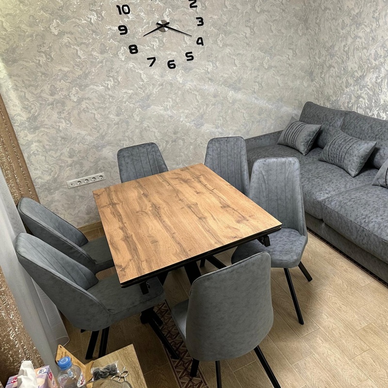 Стол Ривьер Пластик 1600 Ваша Мебель (Пластик компакт 2052 Дуб Вотан, МДФ+пленка черная, каркас муар черный (1600 (2200)х900))