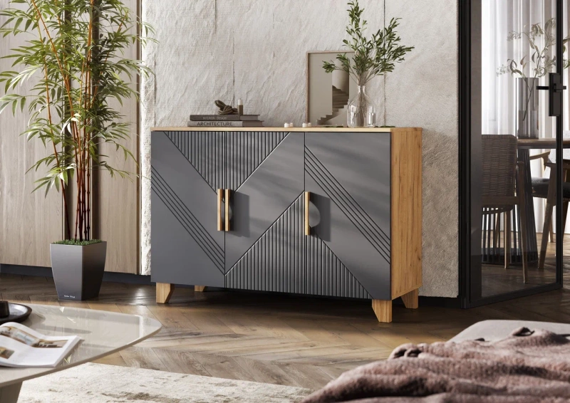 Ирис Комод (1200) МИФ (Браш Графит, Дуб Крафт золото)