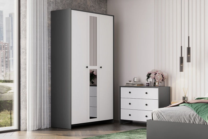 М/С Дольче Шкаф 3-х ств. SV-мебель (Графит/Белый)