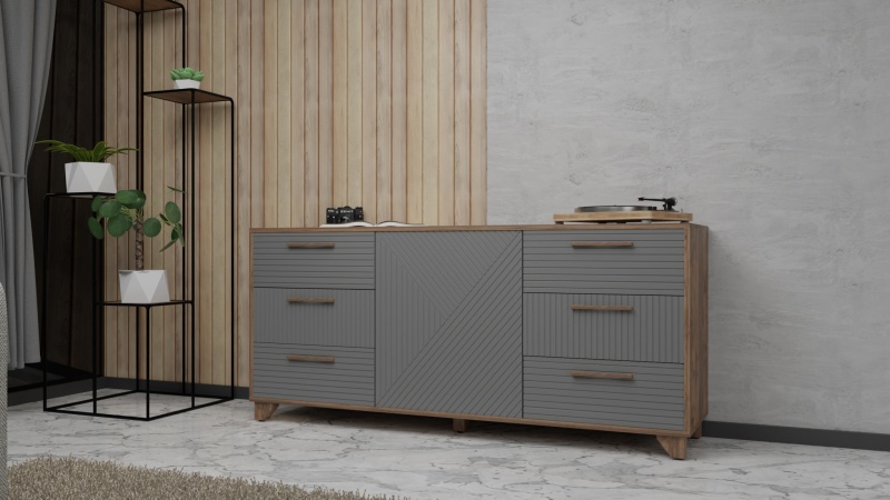 Копенгаген Комод (12 СТУЛЬЕВ) (Корпус: ЛДСП Дуб Самдал, Фасад: МДФ Серый графит)