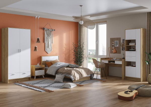 Ирис ШК-05 Шкаф СТЕНД (Фасад БЕЛЫЙ/Корпус ДУБ КРАФТ ЗОЛОТО (685х2000х425))