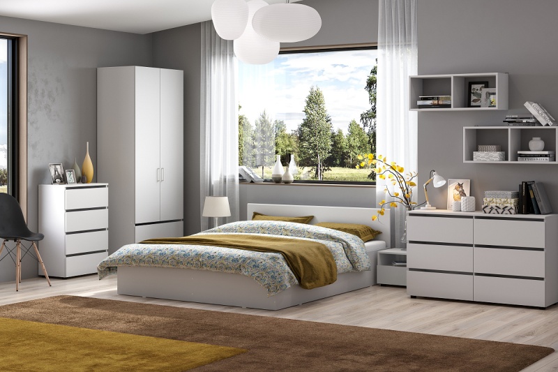 Токио Кровать двойная унив. 1.6х2.0 ЛДСП SV-мебель (Белый текстурный (1634х685х2032))