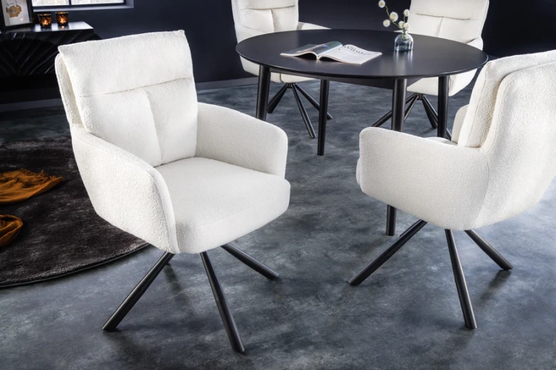 Стул Корби Поворотно возвратный механизм (CDC-4107) КНР (Белый, опоры черные. Обеденный стул с подлокотником)