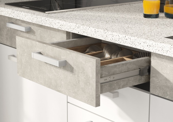 Кухня Денвер 1,6 СТЕНД (фасад БЕЛЫЙ/корпус АТЕЛЬЕ СВЕТЛОЕ (1600х2160х600))