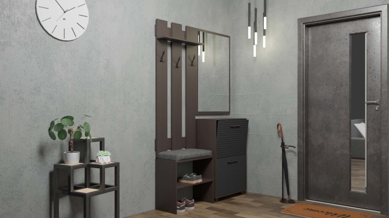 Копенгаген Вешалка с тумбой (12 СТУЛЬЕВ) (Корпус: ЛДСП Венге, Фасад: МДФ Черный мат)