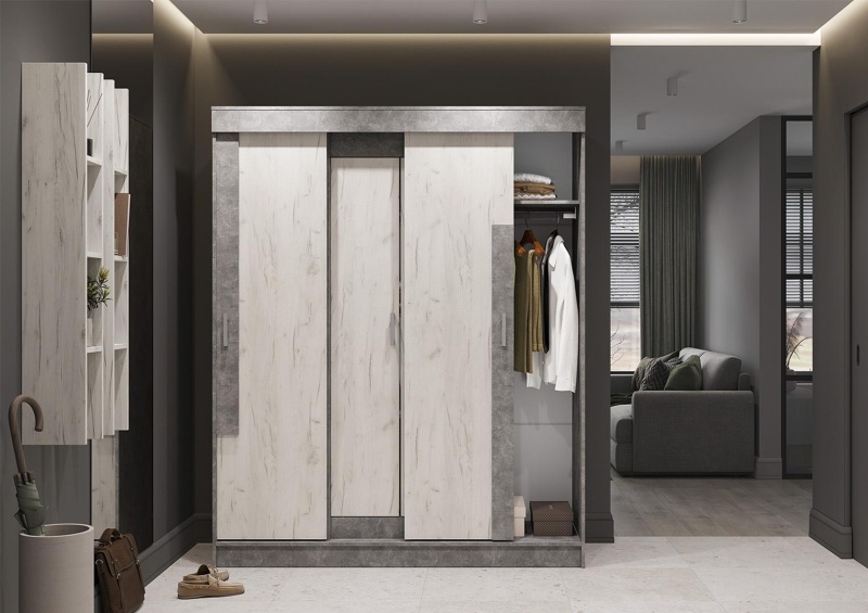 Гамма Шкаф купе ШК 01 СТЕНД (Дуб крафт белый/Ателье светлый (1598*2100*520))