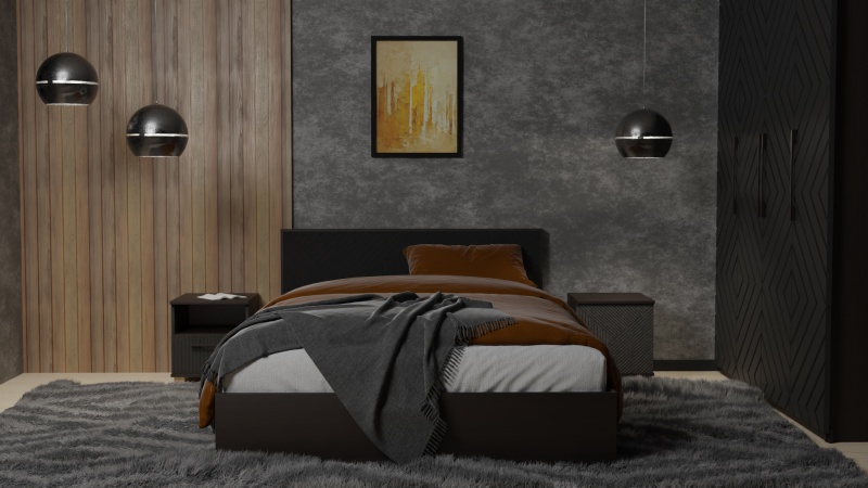 Копенгаген Кровать 1,6 с настилом (12 СТУЛЬЕВ) (Корпус: ЛДСП Венге, Фасад: МДФ Черный мат)