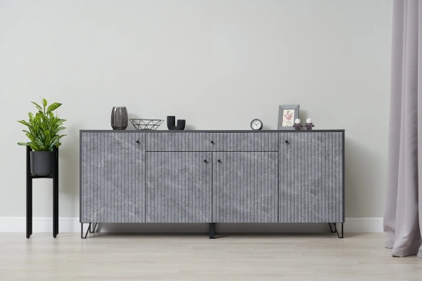 Гостиная Оливия Комод МИФ (Графит, Мрамор Глянец)