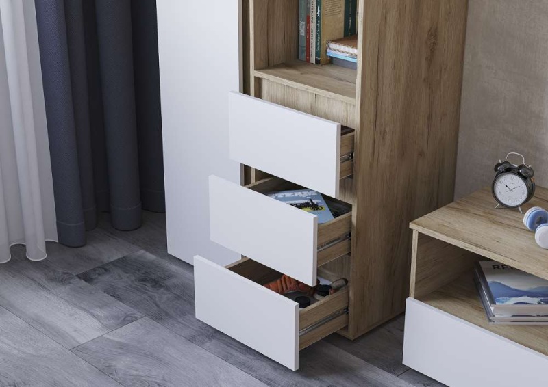 Хелен/Люмо ШК 03 Шкаф СТЕНД/ТВД (фасад БЕЛЫЙ/корпус ДУБ КРАФТ ЗОЛОТО)