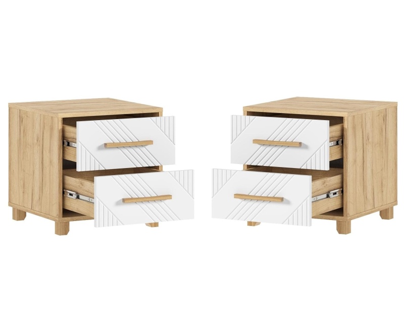 Спальный гарнитур Ирис Тумбы прикроватные (в компл. 2шт, цена указана за 1ед.) МИФ (Браш Вайт, Дуб Крафт золото)