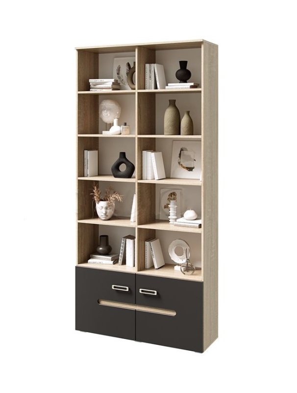 Гостиная Ким Стеллаж МИФ (Графит софт NEW, сонома)