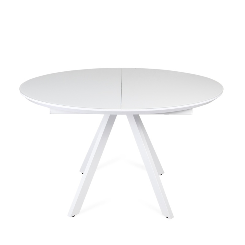 Стол Бахус Стекло 1200 Ваша Мебель (стекло белое/мдф белый/каркас основание МУАР белый (d=1200(1600)))