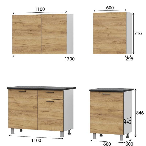 Кухонный гарнитур "Лаванда" (без столешницы) SV-мебель (Дуб Золотой)