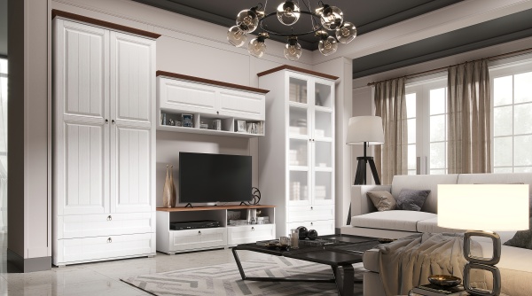 Гостиная Валенсия Тумба ТВ МИФ (Белый, Белый)