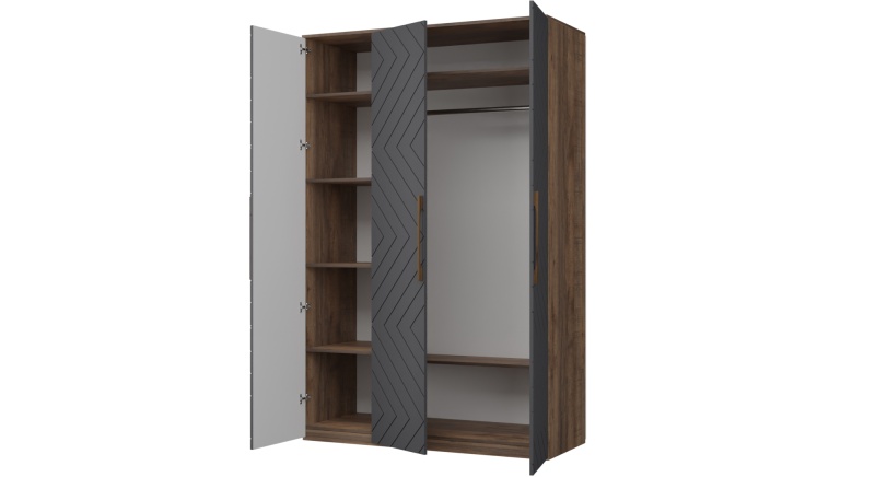 Копенгаген Шкаф 3-х ств. (12 СТУЛЬЕВ) (Корпус: ЛДСП Дуб Самдал, Фасад: МДФ Серый графит)