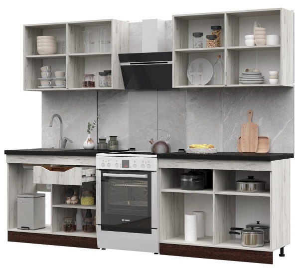 Кухня Паола 2,0 СТЕНД (МДФ ВЕНГЕ(тиковое дерево)/ДУБ КРАФТ БЕЛЫЙ)