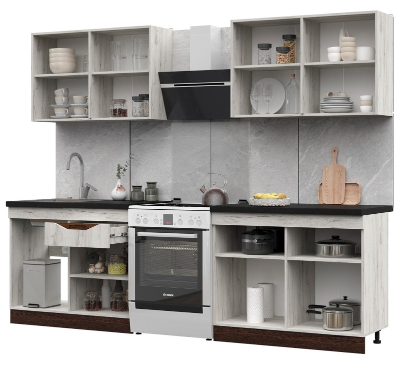 Кухня Паола 2,0 СТЕНД (МДФ ВЕНГЕ(тиковое дерево)/ДУБ КРАФТ БЕЛЫЙ)