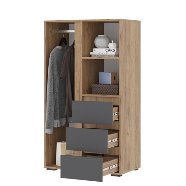 Хелен/Люмо ШК 03 Шкаф СТЕНД/ТВД (фасад СЕРЫЙ ГРАФИТ 0162/корпус ДУБ КРАФТ ЗОЛОТО)