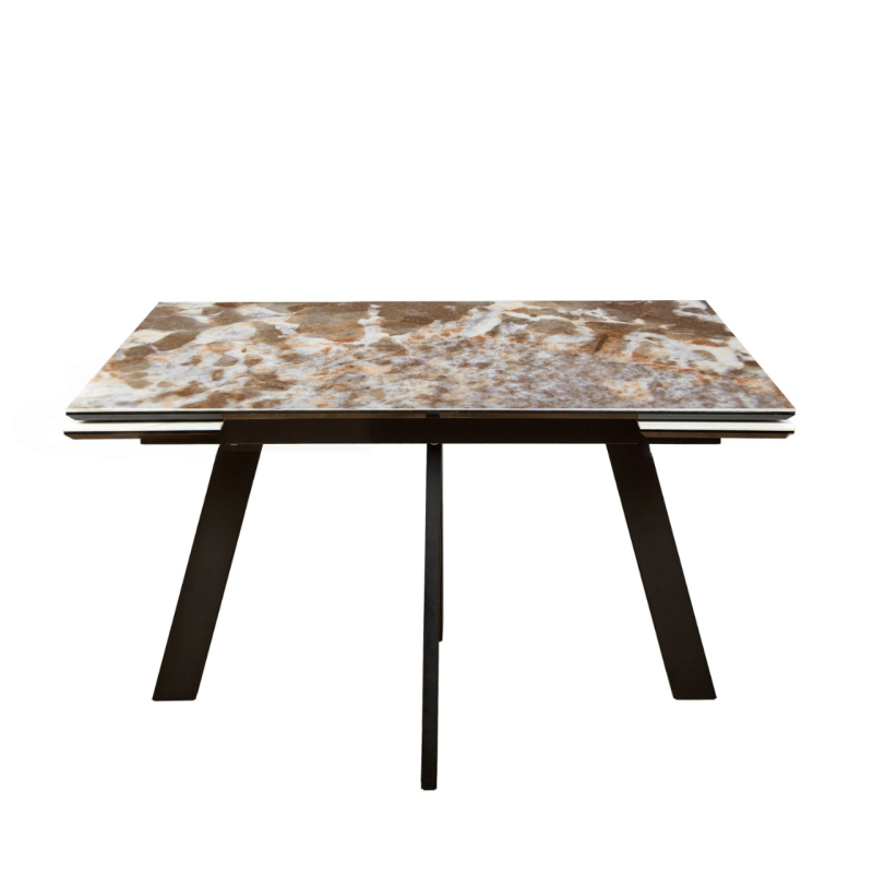 Стол Бастет Керамика 1400 Ваша Мебель (Керамика 115 BG Pandora мрамор серый глянец, МДФ+пленка черная, каркас муар черный (1400(2000)*850))